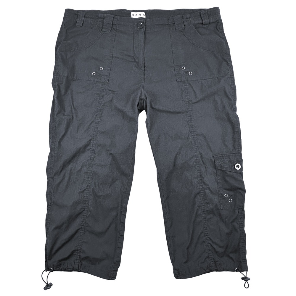 Dash Capri Pants Womens 14 Cargo Grey Cropped Stretch Bungee Hem Y2K Mid Rise‎